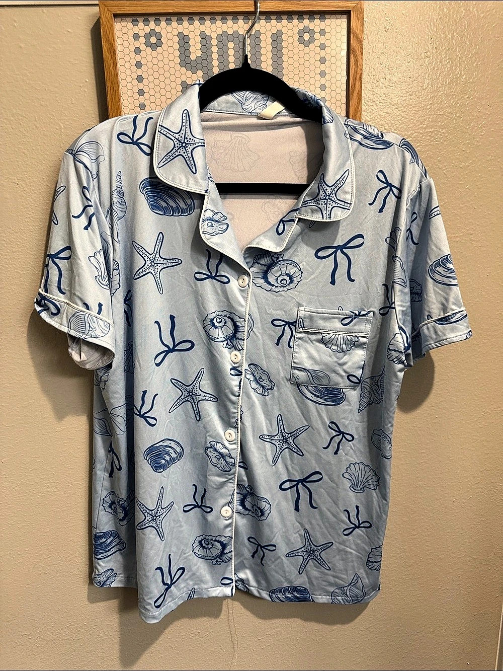 Women’s Blue & White Printed beach themed Pajama Set